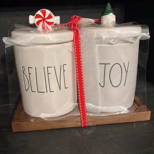 Rae Dunn BELIEVE & JOY canister set